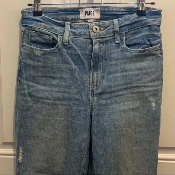 PAIGE Atley Ankle Flare Floretta Deconstructed Raw Hem Distressed Jeans $229.00 - Picture 3 of 14